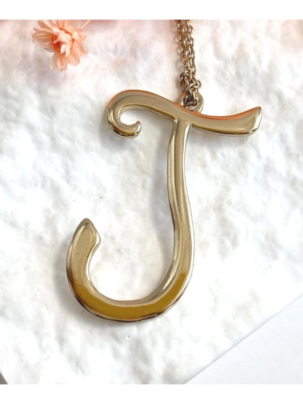 LETTER J Gold Toned Cable Chain 80's Vintage Pendant Necklace - 32"